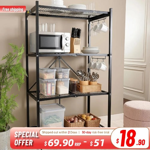 【🔥76.56-lb Weight Capacity🔥】4 -Tier Foldable Storage Shelves with Wheels(BUY 2 GET 2 FREE + Free Storage Basket)