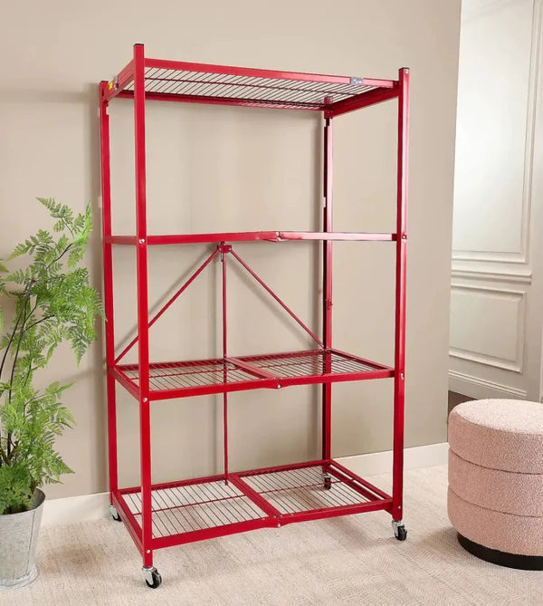 【🔥76.56-lb Weight Capacity🔥】4 -Tier Foldable Storage Shelves with Wheels(BUY 2 GET 2 FREE + Free Storage Basket)
