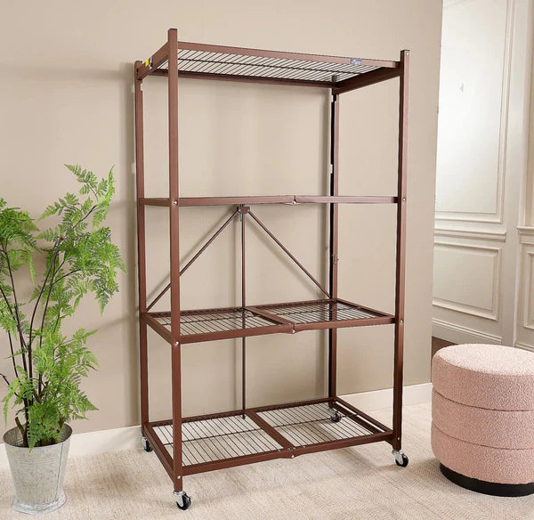 【🔥76.56-lb Weight Capacity🔥】4 -Tier Foldable Storage Shelves with Wheels(BUY 2 GET 2 FREE + Free Storage Basket)