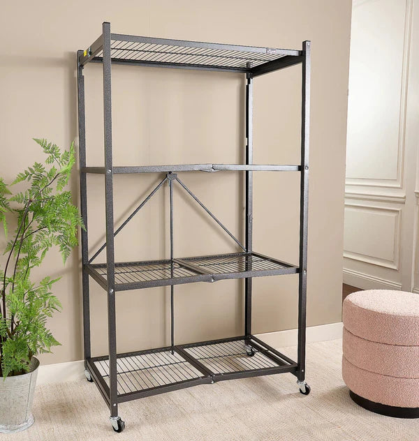 【🔥76.56-lb Weight Capacity🔥】4 -Tier Foldable Storage Shelves with Wheels(BUY 2 GET 2 FREE + Free Storage Basket)