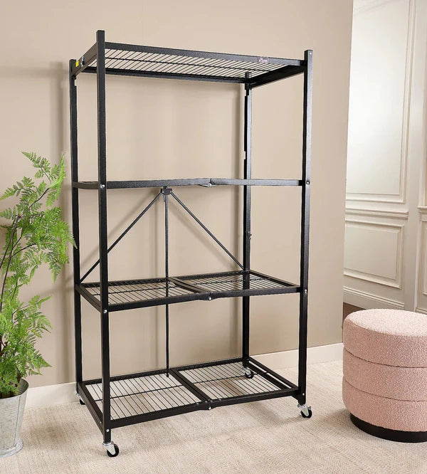 【🔥76.56-lb Weight Capacity🔥】4 -Tier Foldable Storage Shelves with Wheels(BUY 2 GET 2 FREE + Free Storage Basket)