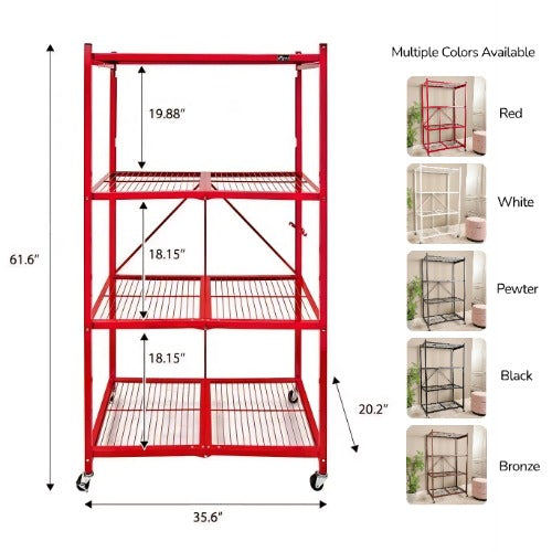 【🔥76.56-lb Weight Capacity🔥】4 -Tier Foldable Storage Shelves with Wheels(BUY 2 GET 2 FREE + Free Storage Basket)