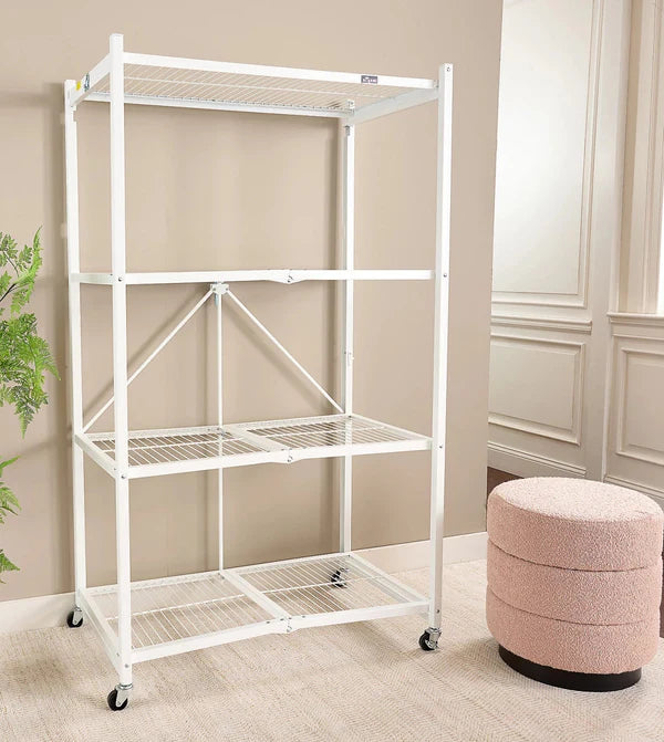 【🔥76.56-lb Weight Capacity🔥】4 -Tier Foldable Storage Shelves with Wheels(BUY 2 GET 2 FREE + Free Storage Basket)